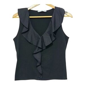 Mango Black Ruffled Sleeveless Top